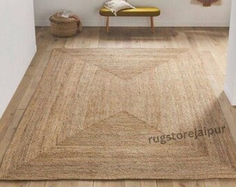 Natural Jute Area Rug Available In 6 More Colors, Jute Rug Square, Jute Rug Rectangular, Jute Rug Large, Bohemian Rug, Jute Custom Size Rug