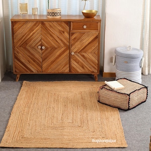 Natural Jute Rug Jute Braided Rug Bohemian Jute Rug Rectangular Jute Rug, Boho Decor Rug, Jute Area Rug, Square Jute rug Custom Size Rug