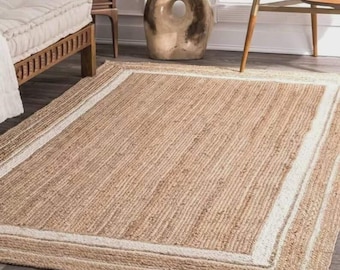 Alfombra de yute trenzada hecha a mano, decoración boho natural, tamaño personalizado