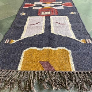 Wool Jute Kilim Runner Rugs, Black Color Runner, Handwoven Floor Area Navajo Carpet, Outdoor, Living Room Earthy Persian Stairs Runner