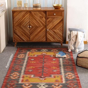 Kilim Rug, Handwoven, Wool and Jute Rug Handmade, Kilim Dhurrie Rug, Traditional Indian jute Area rug