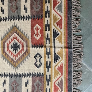 Handwoven Wool Jute Kilim Rug: Boho Hallway Runner, Vintage Style
