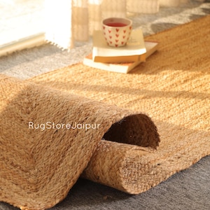Handgefertigter Jute Teppichläufer: Naturfaser Boho Flur Teppich