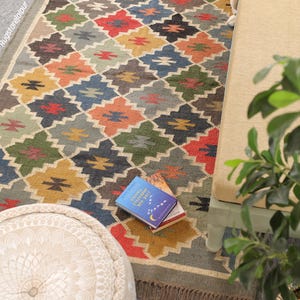 Kilim Rug, Handwoven, Wool and Jute Rug Handmade, Kilim Dhurrie Rug, Traditional Indian jute Area rug