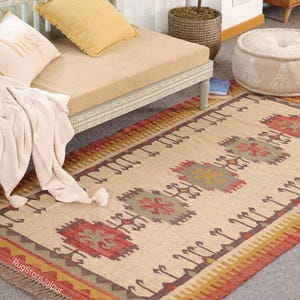 Handmade Navajo Kilim Rug, Aztec Rug, Accent Rug, Outdoor Rug/Indoor Rug, Living/Dinning Room 4X6 Ft. Wool Jute Kilim Rug, Indian DhurrieRug