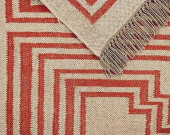 Vintage Handgewebter Woll Kelim Teppich | Mehrfarbiger Dhurrie