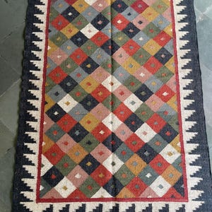 Kilim Rug, Handwoven, Wool and Jute Rug Handmade, Kilim Dhurrie Rug, Traditional Indian jute Area rug