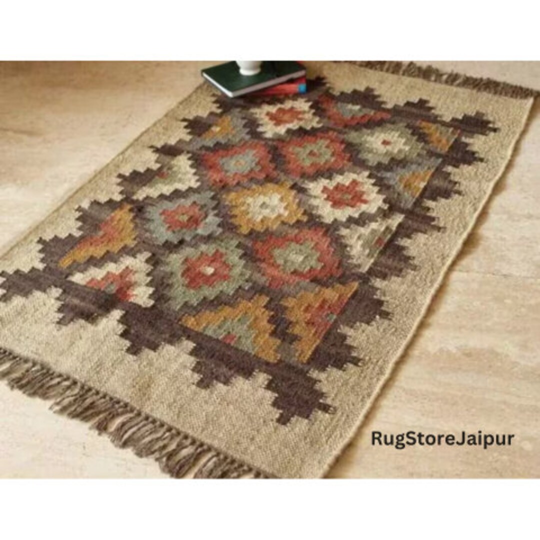 4x6, 5x7, 5x8, 6x9, 8x10 Ft Wool Jute Kilim Rug, Handwoven, Wool and