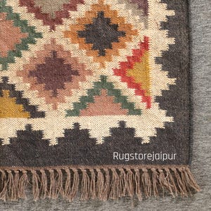 Kilim Rug, Handwoven, Wool and Jute Rug Handmade, Kilim Dhurrie Rug, Traditional Indian jute Area rug