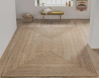 Alfombra trenzada de yute hecha a mano, estilo boho, tamaño personalizado