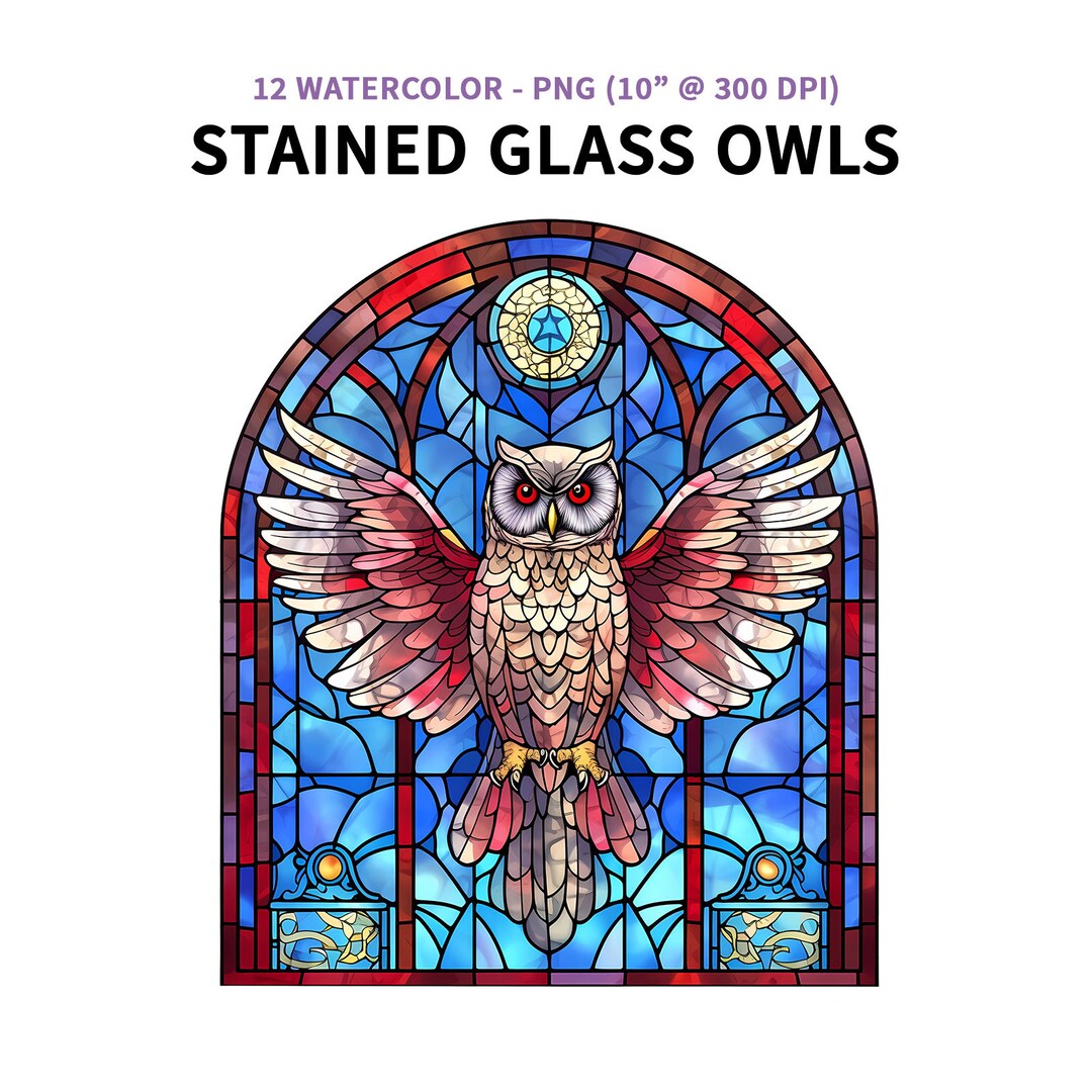 Stained Glass Owls, 12 Transparent Pngs, Stained Glass Owl PNG, Owl