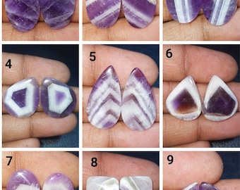 18 ct .Chevron Amethyst Gemstone Pair, Natural Amethyst Cabochon Pair, Jewelry Making and Craft Supplies, Handmade Earring Pair, Wholesale .