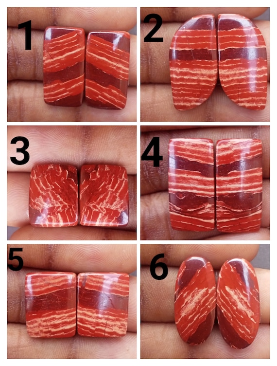 Pair Red SnakeSkin Jasper cabochons, matched pairs for jewelry making, match pair for earrings Matched pairs cabochon redsnake skin jasper