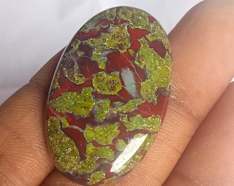 52 Cts. Dragon's Blood Jasper Stone Palm Stone, Dragon's Blood Oval Palm Stone, silver pendalt & ring Dragon Blood Jasper - Epidote Crystal