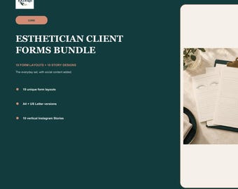 Esthetician Client Forms Bundle: 19 Canva Forms, 10 Instagram Stories, A4 and US Letter