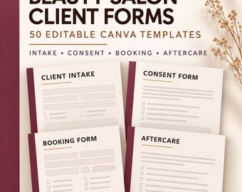 Pacchetto di moduli per clienti di saloni di bellezza / 50 modelli Canva modificabili (download digitale)