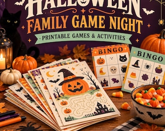 Pacchetto di giochi per la serata di Halloween in famiglia / Giochi per feste stampabili / Per bambini, adulti e per la classe / Download immediato