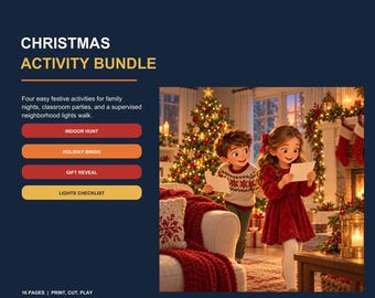 Christmas Activity Bundle for Kids: Scavenger Hunt, Bingo, Gift Reveal Clues, Holiday Lights Checklist