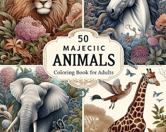 Coloring Books For Kids & Adults: 50 Stress-Relieving And Relaxing Patterns - Animals