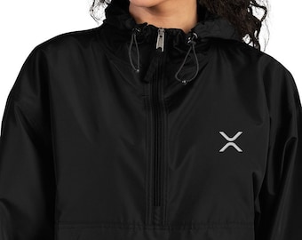 XRP Embroidered Packable Jacket, Waterproof Crypto Jacket, Holiday Gift Cryptocurrency Enthusiast, Wearable Jacket Champion Logo