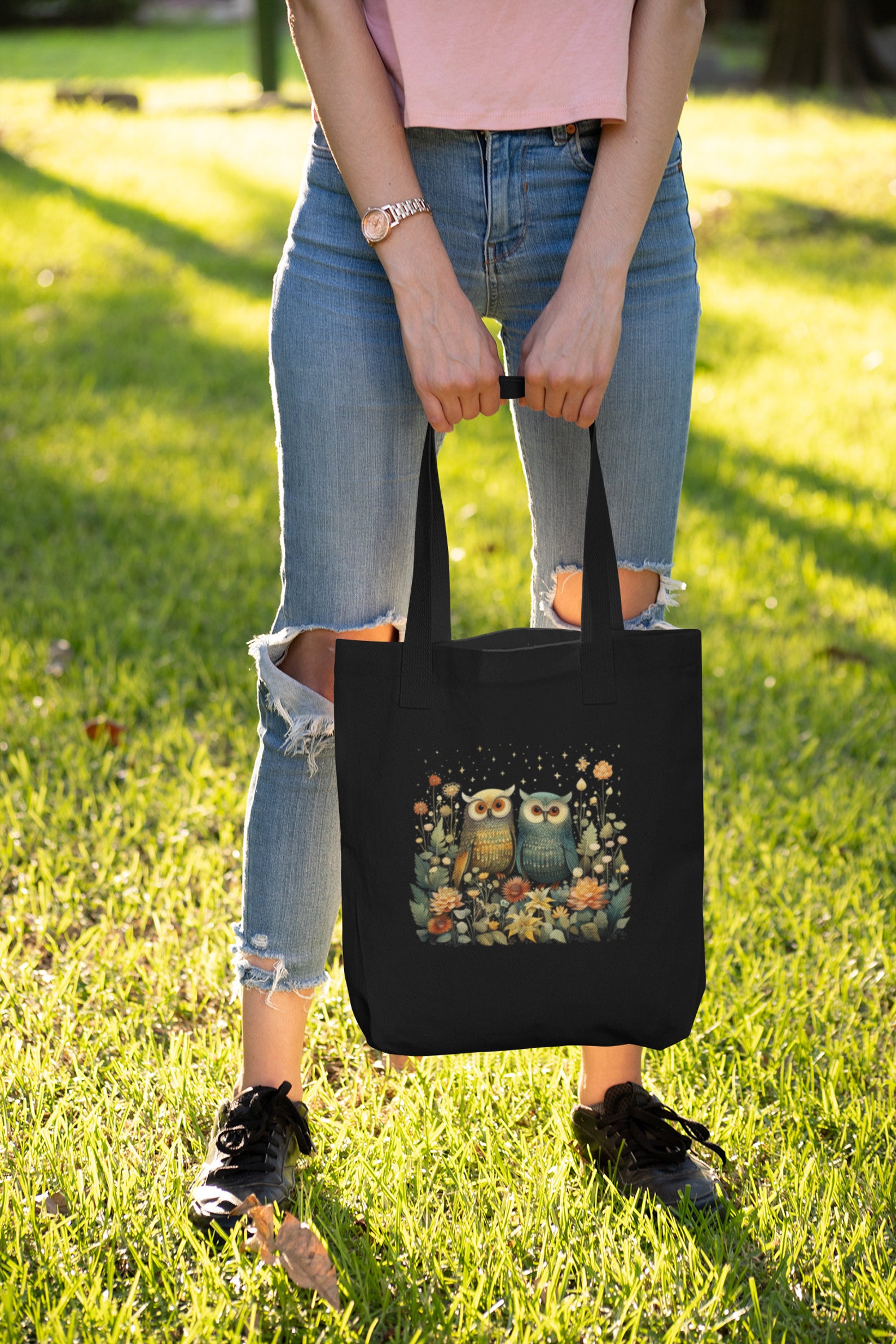 Owl Harmony Graphic Tote Bag Mineral Wash Ecofriendly Etsy