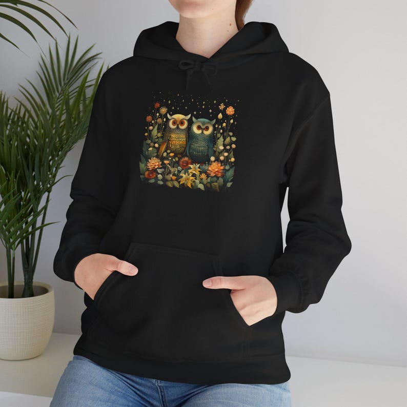 Owl Harmony Hoodie | Nature-Inspired Cozy Sweatshirt | Night Sky Design | Unisex Heavy Blend | Ethically Grown Cotton | Winter Warmth image 3