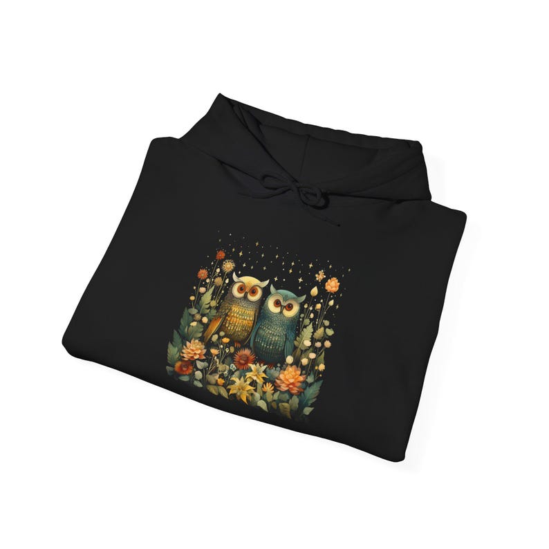 Owl Harmony Hoodie | Nature-Inspired Cozy Sweatshirt | Night Sky Design | Unisex Heavy Blend | Ethically Grown Cotton | Winter Warmth image 2