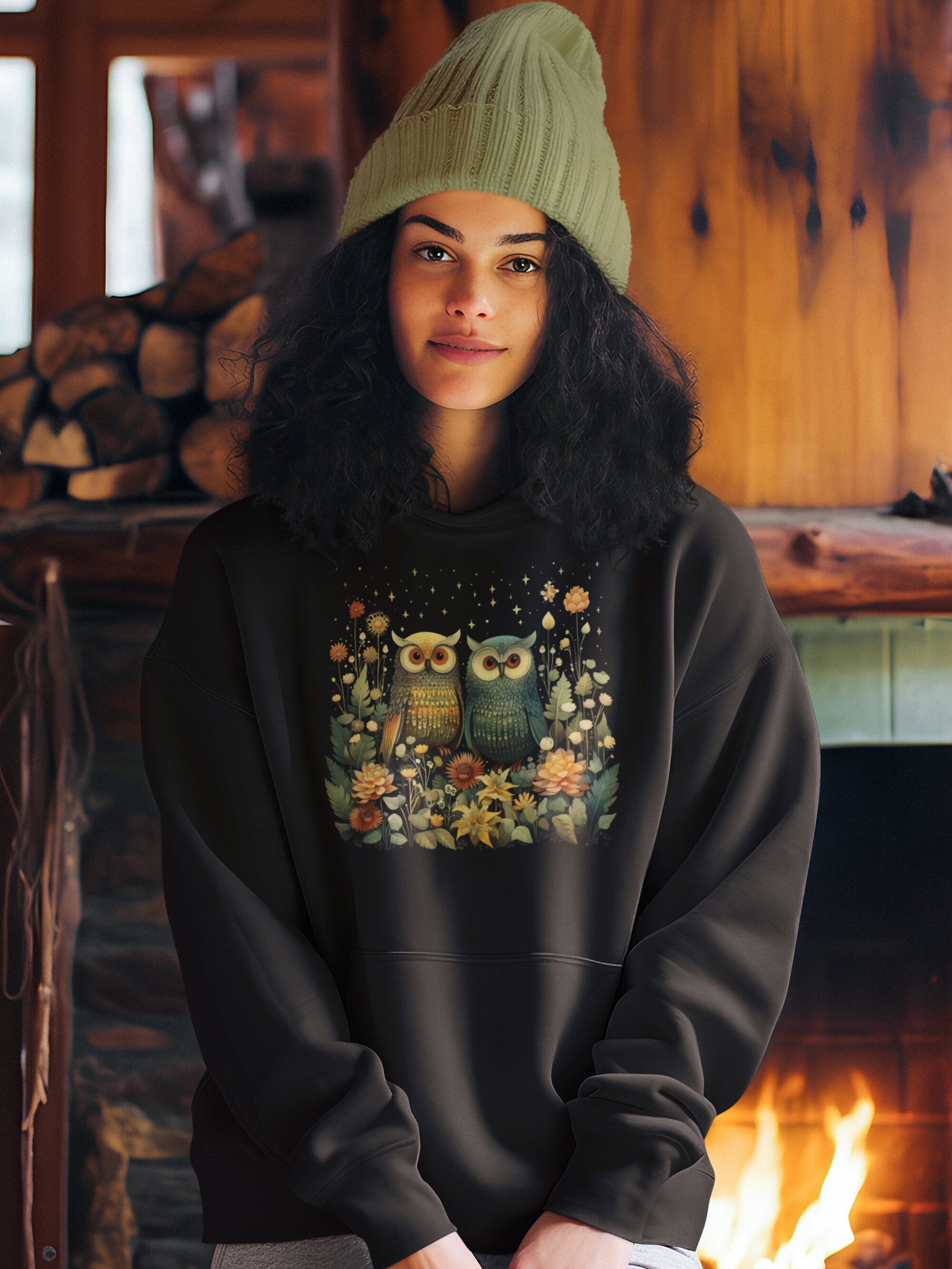 Owl Harmony Hoodie | Nature-Inspired Cozy Sweatshirt | Night Sky Design | Unisex Heavy Blend | Ethic