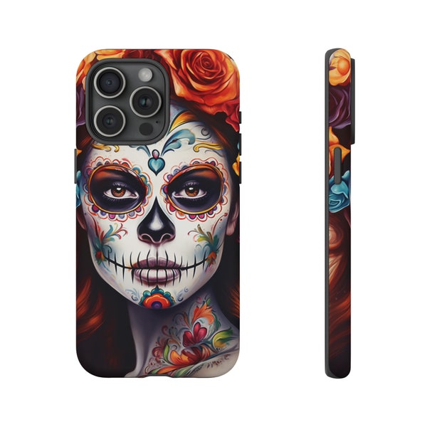 Dia de los Muertos La Catrina Phone Case, Sugar Skull Design, Spirit of Day of The Dead, Dual-Layer Protection, Matte or Glossy Finish