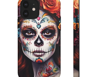 Dia de los Muertos La Catrina Phone Case, Sugar Skull Design, Spirit of Day of The Dead, Dual-Layer Protection, Matte or Glossy Finish