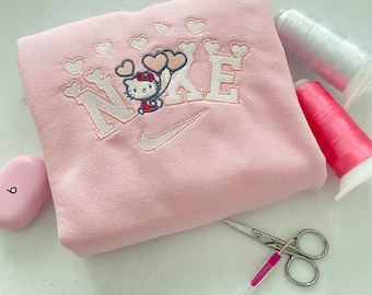 Cute Kawaii Embroidery Sweater,Pink kitty, Gift For Her,Super Cute pink kitty embroidered sweater