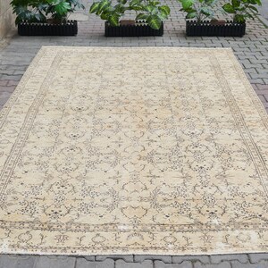Faded Large Wool Anatolia Handmade Vintage Turkish Oushak Area Rug 8x11