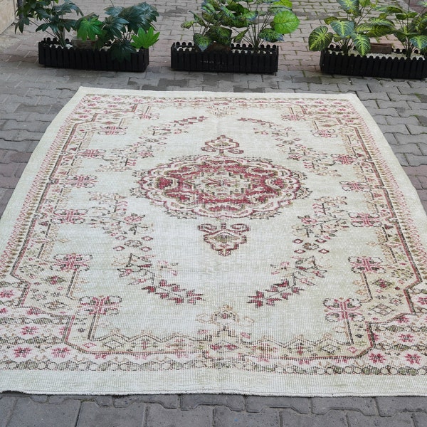 Vintage Oushak Rug, Turkish Handmade Rug, Area Unique Rug, Neutral Muted Rug, Contemporary Decor, Carpet Rug, Office Rug, Rug 6x9, 10402