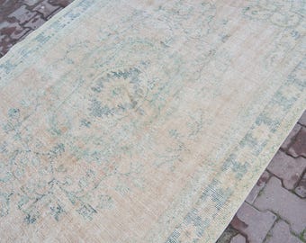 Neutral Handmade Wool Beige Vintage Turkish Oushak Area Persian Carpet Rug 6x9