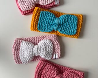 Headband for girl knitted autumn spring hair bow baby girl gift idea hypoallergenic half cotton headband handmade hair accessories girl pink
