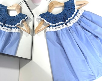 Handmade Crochet Cotton Dress: Blue Summer Outfit, 2-3 Years
