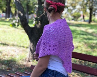 Baktus Handmade Lilac Purple Crochet Scarf – Wool Blend Triangle Shawl – Lightweight Openwork Wrap – Gift for Her – Cozy and Stylish Women