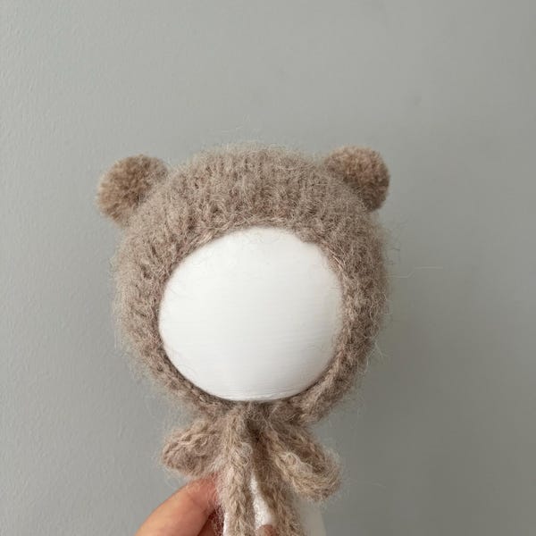 Bear Ears Hat Soft Alpaca Wool Baby Bonnet  : Knitted Toddler Cap