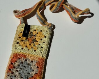 Phone bag knitted cellular case water bottle bag with hanging rope crochet telephone purse handmade to carry the phones