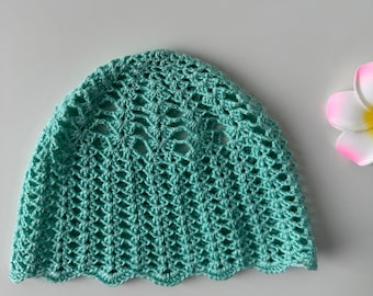Cotton summer beanie hat for baby 6 9 months Crocheted handmade soft sun hat for little girl Baby girl beanie handknit Handcrafted baby hats