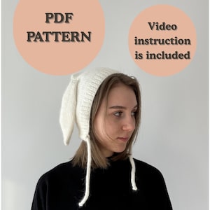 Patrón PDF de gorro de conejito de punto: tallas de bebé a adulto (video incluido)