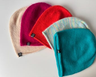 Angora Beanie Women Soft Lightweight Hand Knit Hat Colorful Winter Hat Slouchy Beanie  Warm Gift for Her Handmade for Autumn Fall Toque