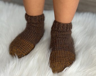 Socks for toddler Knit baby socks Handmade socks Children warm knitted socks Brown socks Knitwear for toddlers boy girl handcrafted socks