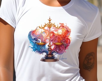 Weegschaal Zodiac Shirt Comfort Kleuren T-shirt | Weegschaal Botanische Sterrenbeeld Shirt Cadeau voor haar Shirt Weegschaal Verjaardagscadeau