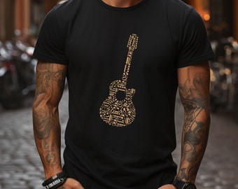 Akustisk gitarr-T-shirt för män eller kvinnor, cool bandtröja, musikälskare, artisttröja, gitarrist och musiker-present, musikentusiast