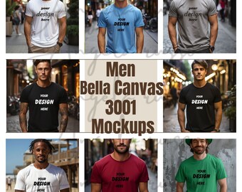 best selling colors Bella Canvas 3001 Men Mockup Mens T-Shirt Mockup Bundle Male Bella Canvas 3001