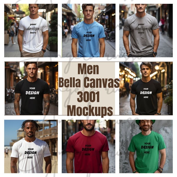 best selling colors Bella Canvas 3001 Men Mockup Mens T-Shirt Mockup Bundle Male Bella Canvas 3001