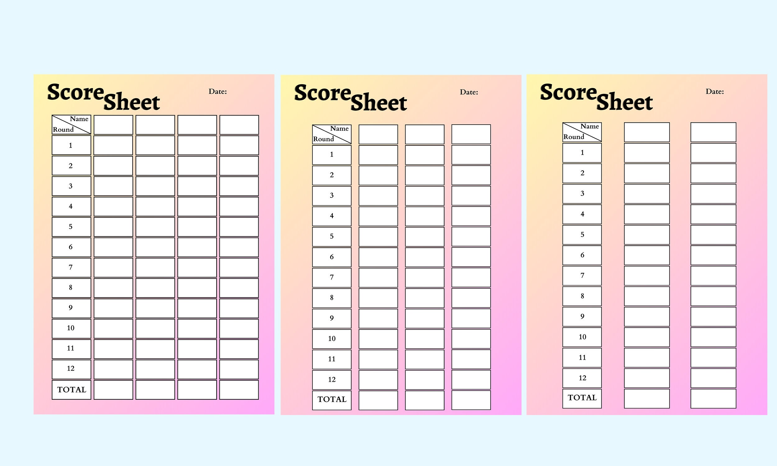 Score Sheets for Games Digital Dowload Printable File Party Scrabble ...