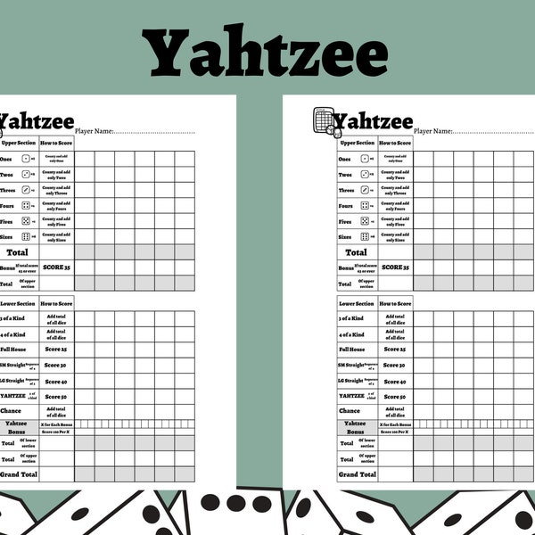 Yathzee | Yahtzee Score Sheet | Printable | Yahtzee Score Card | Digital | Game | Party | Dice Game | Dice