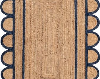 Handmade Scalloped Jute Rug | Boho Natural Fiber Area Runner